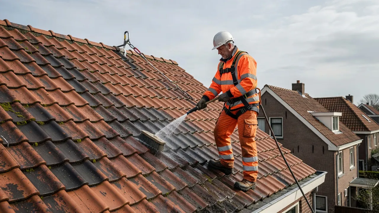 Bladvangers installeren op dakgoot in de herfst