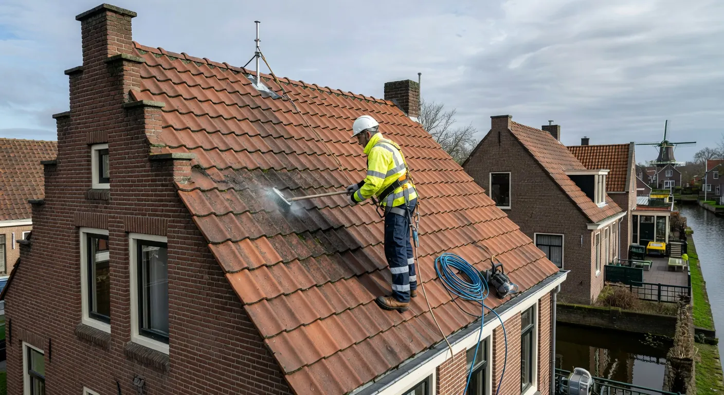 Dakgoot die overloopt met water dat over de rand stroomt
