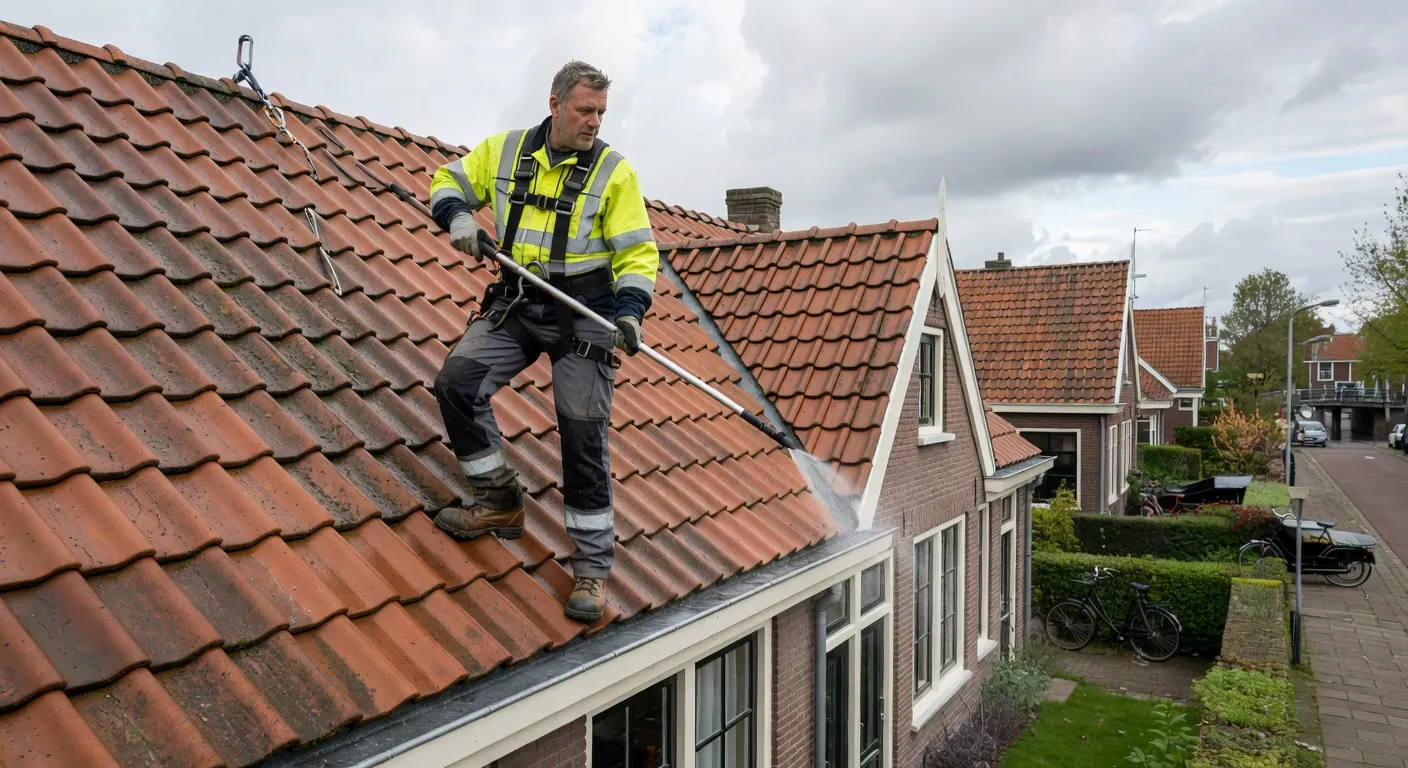 Dakreiniging in de winter met sneeuw en ijs, do's en don'ts illustratie